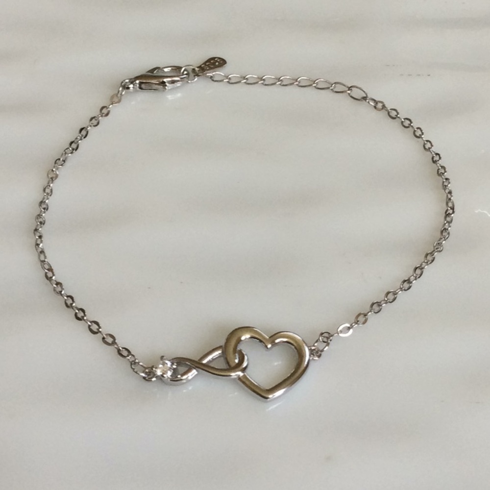 Sterling Silver Heart & Crystal Bracelet 7.25 inch